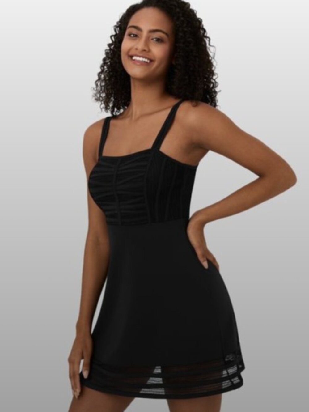 HALARA Cloudful™ Air Fabric Contrast Mesh Backless Mini Dress in Black (Size XS)